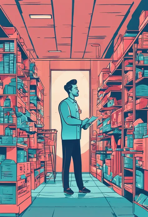 Modern flat illustration，ui，Clean background，blue tint，The doctor in the pharmacy is describing it to the customer，