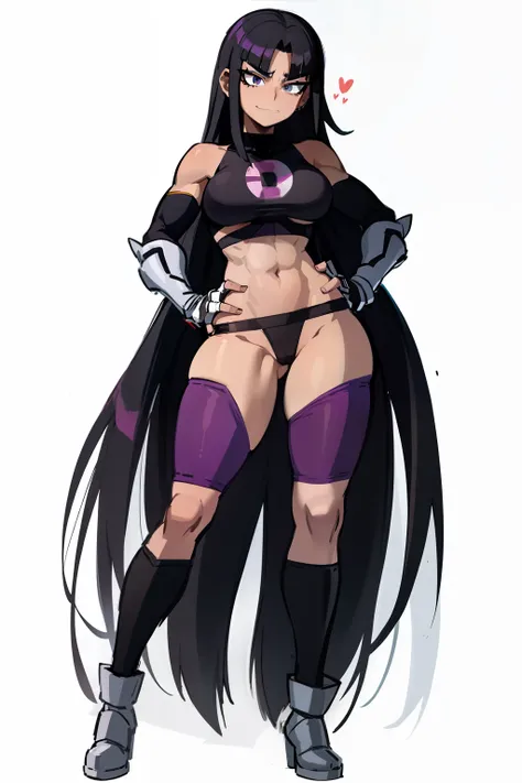 My Hero Academia Style, Anime Girl, Female, Trending on ArtStation Pixiv, (Full Body Shot: 0.5), Blackfire, Teen Titans, Wide Thighs, Medium breast, Wide Hips, Long Black Hair, Black Hair, Long Hair, Eyes Purple, NFSW, Underboob Sleeveless Black Top, Thong...