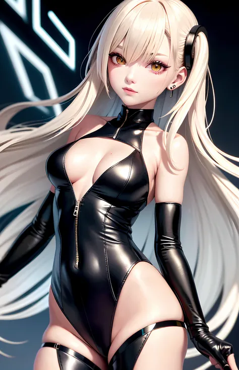 optimum，tmasterpiece，A high resolution，best qualtiy，hyper HD，super detailing，Award-Awarded，16k，独奏，（（The upper part of the body）），（（Bust）），anatomy correct，Beautiful cyberpunk girl，cute  face，，Gradient Beige Hair，Hairline，（（Dark golden eyes）），long eyelasher，...