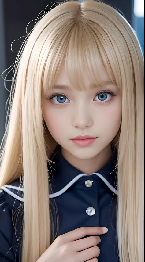 porate、School uniforms、bright expression、poneyTail、young and shiny white shiny skin、Best Looks、The most beautiful and gorgeous blonde in the world、Shiny light hair、Super long silky straight hair、Hair between the eyes、Beautiful long bangs sparkle、Sparkling ...