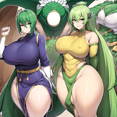 piel verde,Chica Thicc,personajer original,un personaje,Dragon Woman