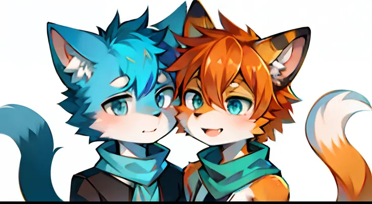 Furry，Furry cat boy，Blue scarf，blue color eyes，Orange fur，orange color hair，k hd