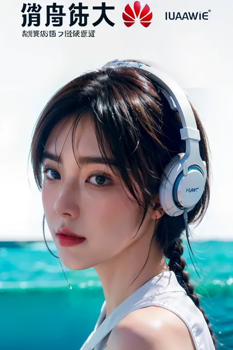 New Huawei Freebuds 5 advertising poster，wireless headset，5D，Upper-left corner character：Comfortable to wear、Water drop shape、Super fast charging、Dual HD audio，Reasonable layout，Middle and lower text：699 RMB Limited time snap sale，Realisticstyle，masterpiec...