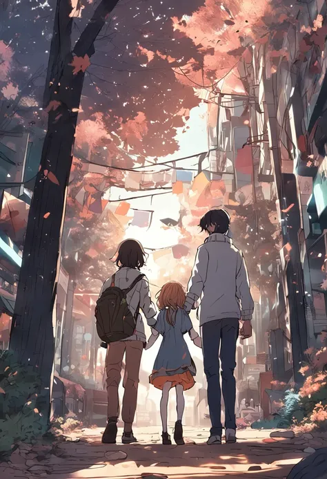 Anime boys holding hands with girls，Wander the universe together