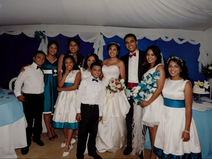 bride and groom posing with their family at a wedding, wedding, wedding photo, profile picture, everyone having fun, colored photo,  scanned, cr3, well edited, celebrating an marriage, merged, added detail, nigth, hi - res scan, hi-res scan