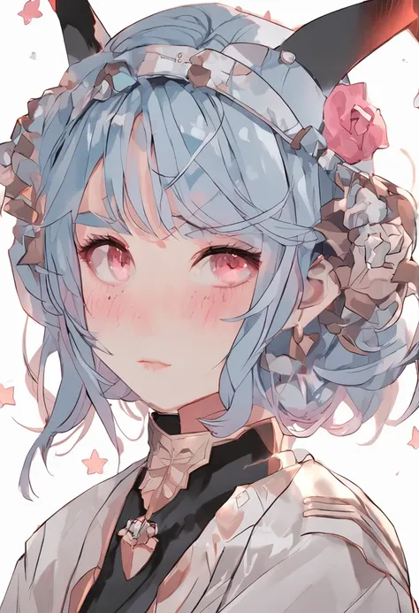 head portrait，1：1，Kizi,full bodyesbian,long eyelasher, Silver hair, Light blue hair, Gradient hair, hair pin, Hairpin, hair adornments, Heart-shaped pupils, Pink eyes, Cat ears, Light smile, Shy, Blush, hearts in eyes, anime big breast, Anime style, 8K, Su...