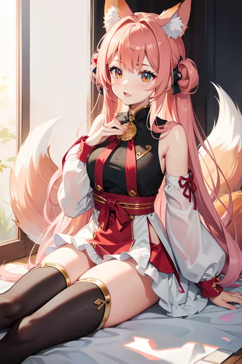 one-girl，fox ear，fox tails，Beautiful cheeks