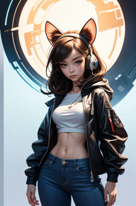 Perfectly-centered, a fullbody cute kitten, wearing a student varsity jacket, wearing sunglasses, wearing headphones, happy, standing position, abstract beauty, centered, looking at the camera, facing the camera, approaching perfection, dynamic, moonlight,...