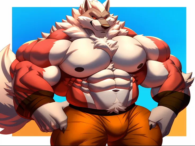 imagem de estilo de um homem com um corpo semelhante a um lobo e uma camisa, lobisomem musculoso, peito fofo, musculoso! Branco, peito peludo, super buff e cool, Commission for High Res, lobo peludo, thick furry neck and fluff on his chest, corpo peludo, A...