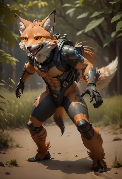 Sci fi humanoid creature with the feathers of a fox and mutant traits similar to rocket cocky smile grinning teeth real photography, natural light, photorealism, cinematic rendering, ray tracing, the highest quality, the highest detail, Cinematic, Third-Pe...