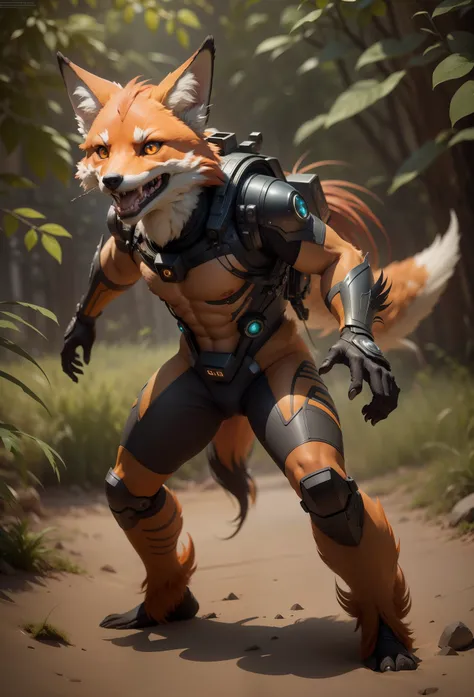 Sci fi humanoid creature with the feathers of a fox and mutant traits similar to rocket cocky smile grinning teeth eye brows real photography, natural light, photorealism, cinematic rendering, ray tracing, the highest quality, the highest detail, Cinematic...