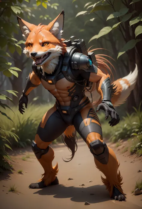 Sci fi humanoid creature with the feathers of a fox and mutant traits similar to rocket cocky smile grinning teeth, frown eye brows real photography, natural light, photorealism, cinematic rendering, ray tracing, the highest quality, the highest detail, Ci...