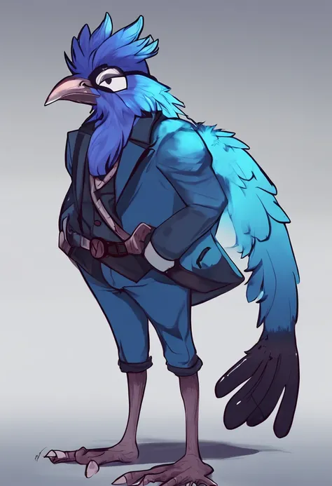 Berdly from Deltarune, professional art made by twistedscarlett60, 1boy, solo, male, avian, bird, avian tail, bird tail, blue body, blue feathers, feathery, blue skin, fully blue skin, completely blue skin, fully blue body, artist:twistedscarlett60, glasse...