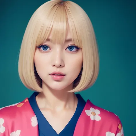 ((Japan beauty))、jester、kawaii、Super beautiful、8k、realisitic、HDTV、a blond、bob cuts、