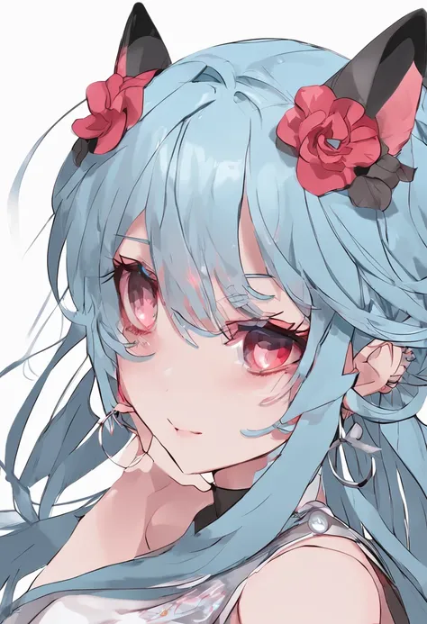 1girll,full bodyesbian,long eyelasher, Silver hair, Light blue hair, Gradient hair, hair pin, Hairpin, hair adornments, Heart-shaped pupils, Pink eyes, Cat ears, Light smile, Shy, Blush, hearts in eyes, anime big breast, Anime style, 8K, Super detail, Best...