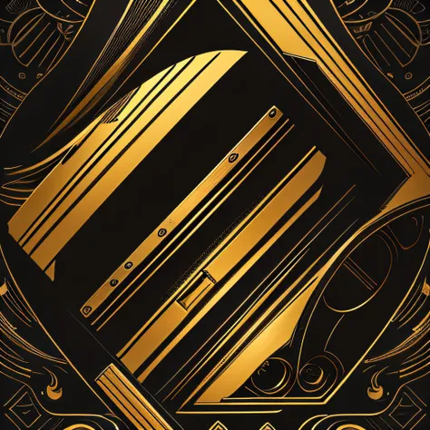 Close up of gold and black poster on black background，Render mechanical lines，Cool，Vector graphic design，（asymmetrical），