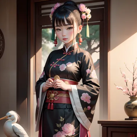 【Keyword parsing】
This is a work with a theme in the Chinese ink painting style！A
Ancient Chinese beauties wore traditional Han clothing，face to the viewer，long
It hangs near egrets，Has big charming eyes、com um rosto quadrado、small
Cherry mouth and charmin...