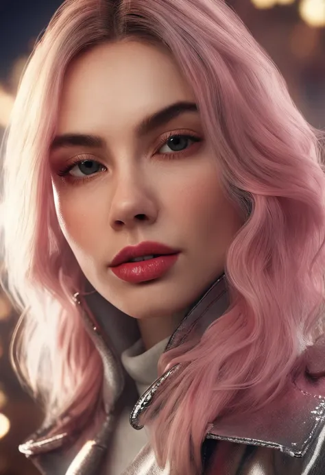 (Masterpiece), Best Quality, in 8k resolution, ....3D, close-up, Beautiful girl in necklace and turtleneck, Beautiful mole in the corner of her eye, Perfect Figure, ((Beautiful detailed face)), (upper half body: 1.3), Light ash pink hair, Long hair layered...