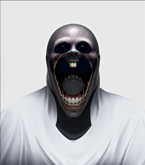 a close up of a person with a creepy face and a tooth, creepy smile, unsettling grin, humanoid with crooked teeth, creepy evil smile, unsettling image, realistically rendered face, scp-049, creepy and unsettling, scary smile, shaded face, scp-106, photo of...