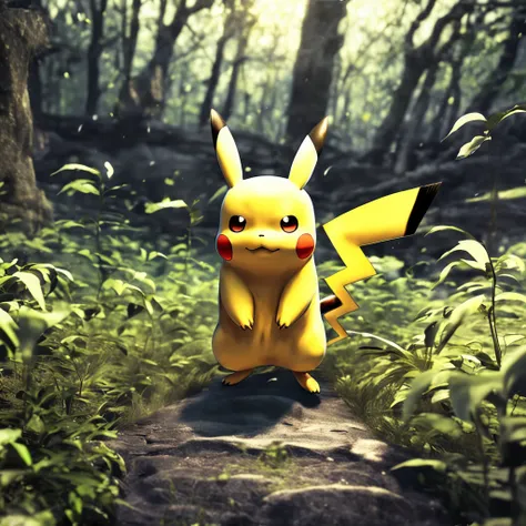 Pikachu as the theme，Best quality, Masterpiece, 超高分辨率, (photograph realistic:1.4), surrealism, Dream-like,fusionart, Shadowdancer, shadow magic, darkness control, stealth, shadowstep, umbral spells, hidden blade,