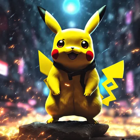 Pikachu as the theme，Best quality, Masterpiece, 超高分辨率, (photograph realistic:1.4), surrealism, Dream-like,fusionart, Shadowdancer, shadow magic, darkness control, stealth, shadowstep, umbral spells, hidden blade,