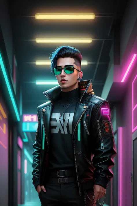 change background cyberpunk handsome boy, realistic face, 8k, ultra realistic,