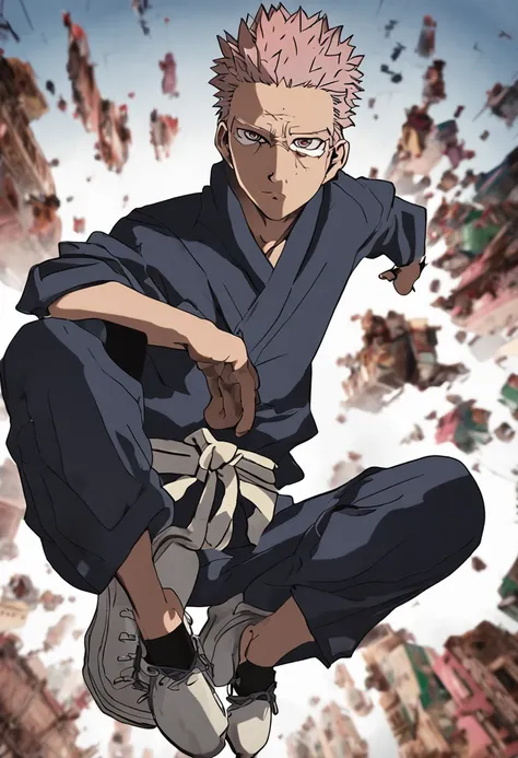 Crie uma imagem altamente realista do personagem Satoru Gojo do anime Jujutsu Kaisen. A imagem deve capturar os detalhes do rosto, Characters hair and clothing. The pose should convey the confidence and power characteristic of Satoru Gojo. Lighting should ...