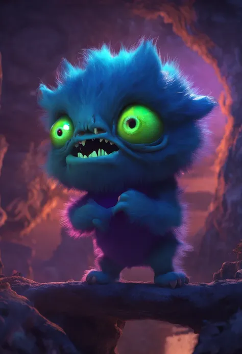 Monster Corporation Mike Vazovsky，Funny monster horde，large green eyes，Blue cheeks，Purple spots，Furry blue fur，Pointed teeth，Close to the actual shooting effect。