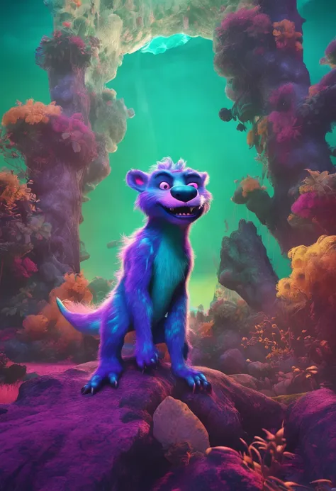 Monster Corporation Mike Vazovsky，Funny monster horde，large green eyes，Blue cheeks，Purple spots，Furry blue fur，Pointed teeth，Close to the actual shooting effect。