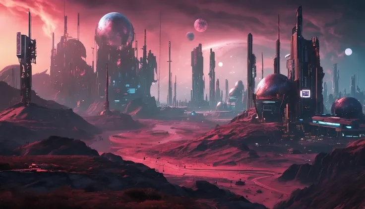 Cyberpunk landscape of Pluto time