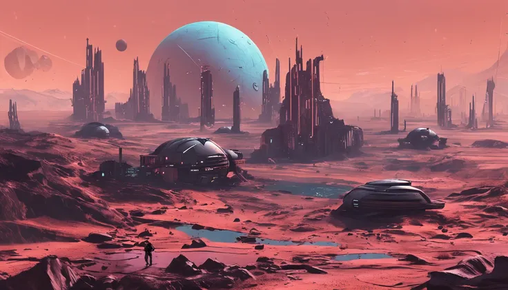 Cyberpunk landscape of Pluto time