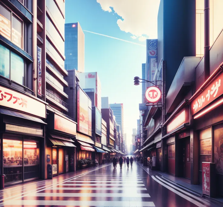 tokyocty,akihabara,pedestrian mall,anime-style backgrounds,during daytime,large driveway,anime-style background illustration