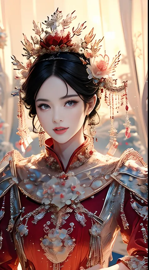 tmasterpiece，highest high resolution，((sedan))，dynamic bust of beautiful chinese princess，the bride，jet black hair is elegantly ...