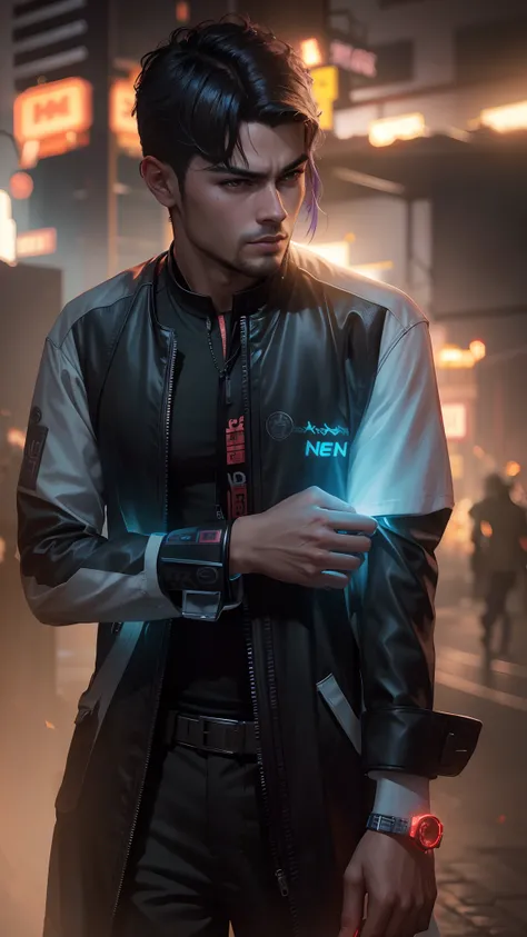 Chang background cyberpunk handsome boy, realistic face,8k,  ultra realistic ,