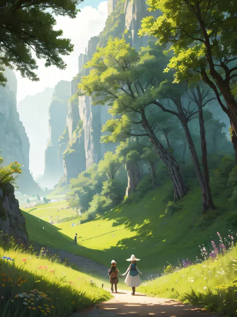 In a green meadow stands a girl leading a group of knights.
BREAK
With a brave expression, she guides them towards their destination.
BREAK
Behind her, a green forest stretches out and beyond that, mountains rise in the distance.
BREAK
The most suitable ef...