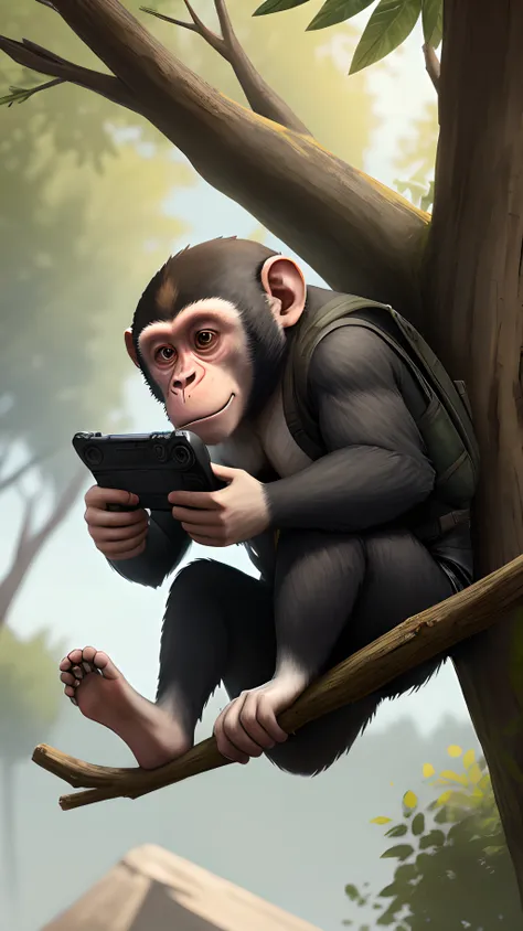 monkeys，playing video game，on trees，PUBG