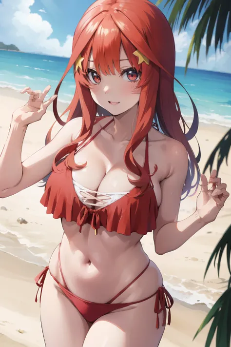 Chica de anime con pecho grande posando en un banco en bikini, seductora chica de anime, Thicc, Chicas de anime, Chica anime, OPPAI, en una playa, Bikini realista, Hermosa chica de anime en cuclillas, en la playa, Atractiva chica de anime, Proporciones OPP...