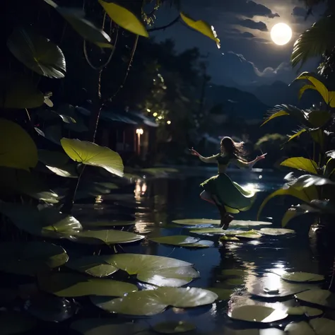 elves dancing on water lilies, Moonlight, jungle --auto --s2