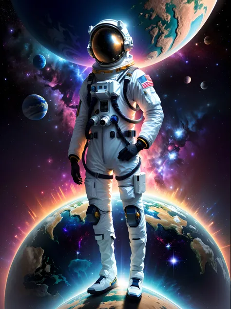 Space scene with close-up of astronauts on planet, space, cosmic space, Space travelling, Space travelling, cosmic space, outerspace, psychedelic illustrations, space colors, cosmic and colorful, sci-fi illustrations, sci-fi illustrations, Surreal space, s...