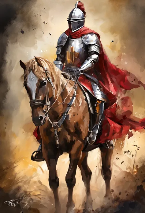 (Solemn royal knight),Armor，ride horse，The formation is neat,borgar，The foreground is a small flower，The front shadow is blurred，depth of fields，tmasterpiece，Light and shadow effects，Movie special effects