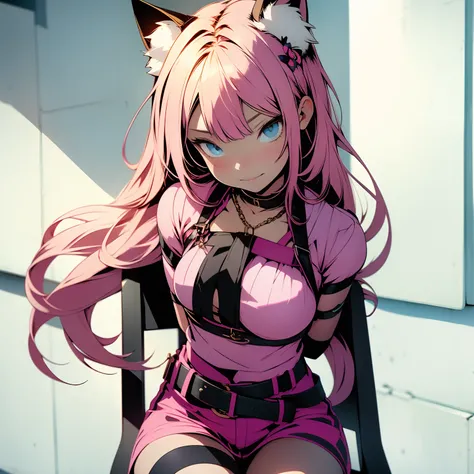 blond woman in a pink top and plaid shorts with a chain around her waist, bound arms
arms behind back, beautiful young catgirl, pink body harness, attractive cat girl, 18 years old, katelynn mini cute style, very sexy outfit, very beautiful cute catgirl, 1...