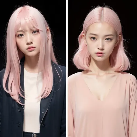 1 female、Sloppy face、Light pink hair、Fashionable、short