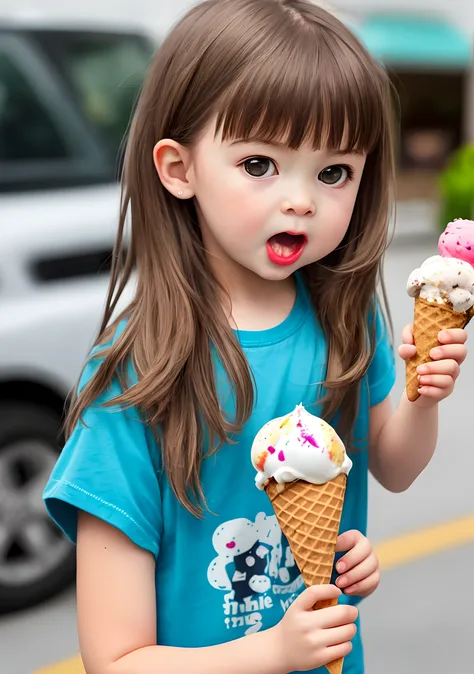 The little girl ate the ice cream angrily