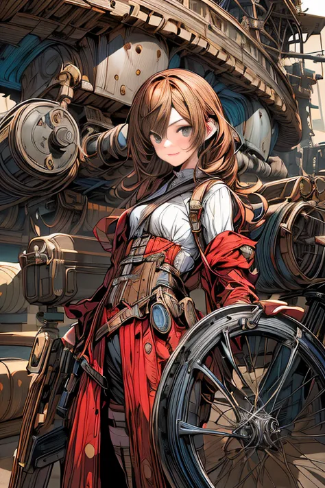 (comic book style),(linear art_Anime),(masutepiece, Best Quality, ),(Laura Bad Picture:1.2),(Lora Add Details:1.0),8K, Flat color:0.8,1girl in,steampunc、machinery background