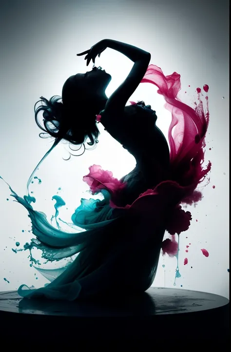 Alberto seveso art, dancing sillhouette, water ink, ink water, ink cloud, alberto seveso art, loose painting style, intricate detail, cinematic lighting, octane render, 8k render, volumetric lighting