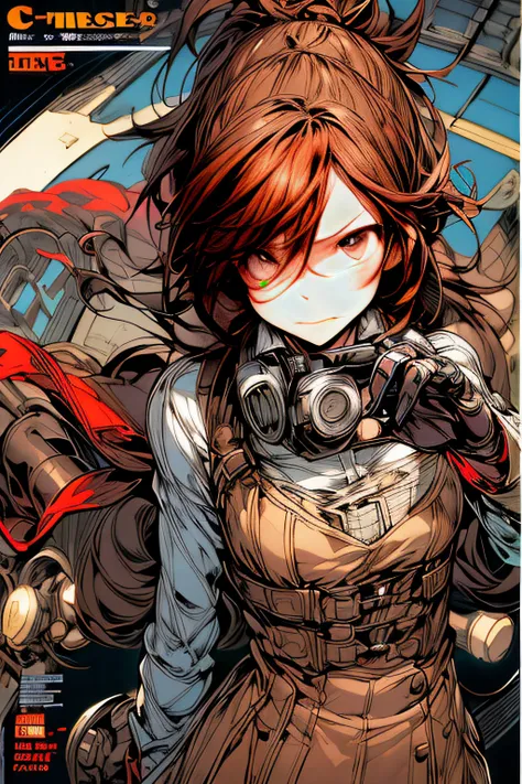 (comic book style),(linear art_Anime),(masutepiece, Best Quality, ),(Laura Bad Picture:1.2),(Lora Add Details:1.0),8K, Flat color:0.8,1girl in,steampunc、machinery background