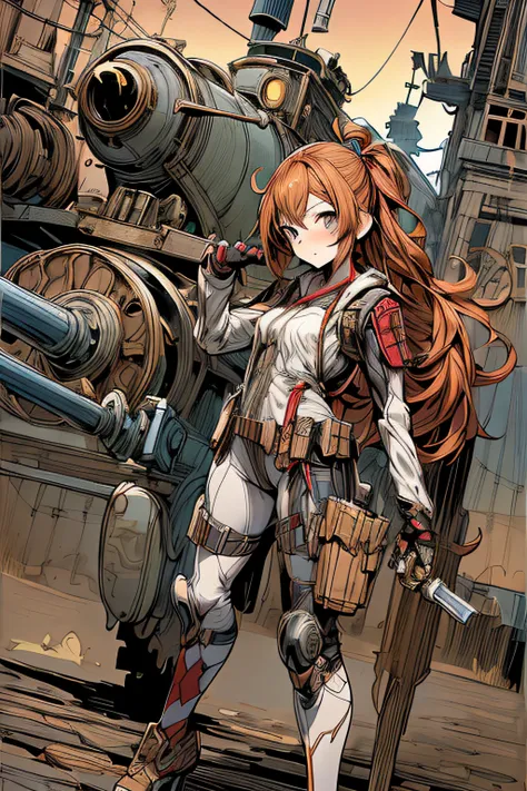 (comic book style),(linear art_Anime),(masutepiece, Best Quality, ),(Laura Bad Picture:1.2),(Lora Add Details:1.0),8K, Flat color:0.8,1girl in,steampunc、machinery background