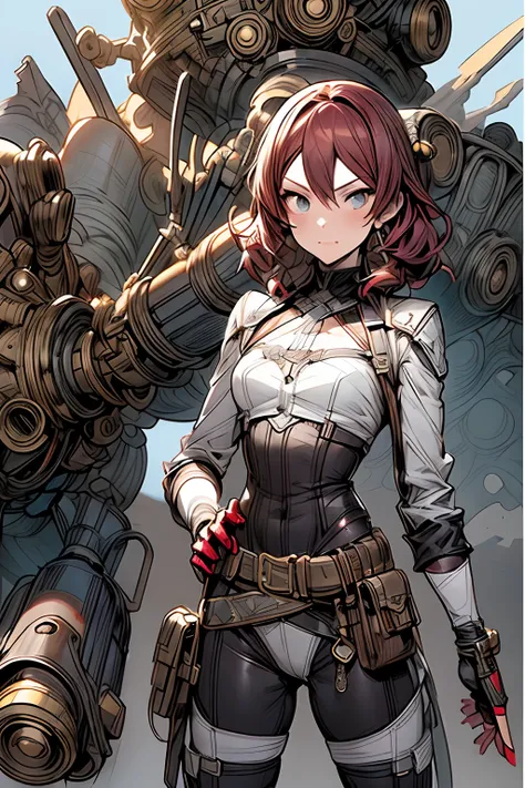 (comic book style),(linear art_Anime),(masutepiece, Best Quality, ),(Laura Bad Picture:1.2),(Lora Add Details:1.0),8K, Flat color:0.8,1girl in,steampunc、machinery background