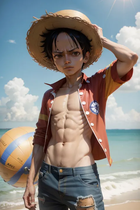 crie luffy one piece com a camisa do Brasil imagem ultra realista