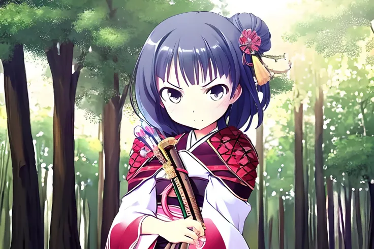 samurai anime girl in traditional japanese costume, katana in hand,